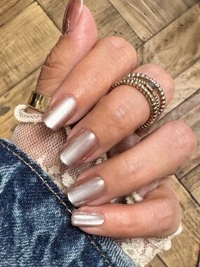 Acrylic Nail Dashes by Red Aspen — 🩶LAKEN🩶Metallic Silver Press-On Nails